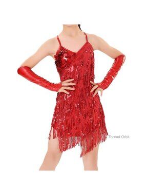 Kids Girls 1920s Flapper Dress Vintage Sequins Fringe Latin Dance Halloween